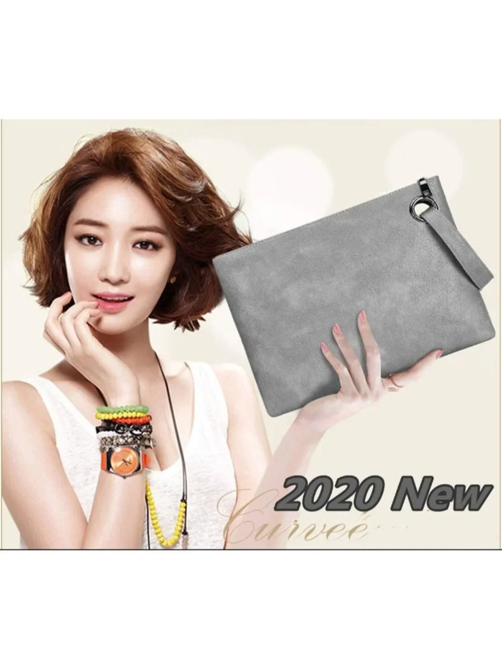 Women's Grey Blue Evening Clutch Purse Envelope Zipper Handbag Shoulder Bag